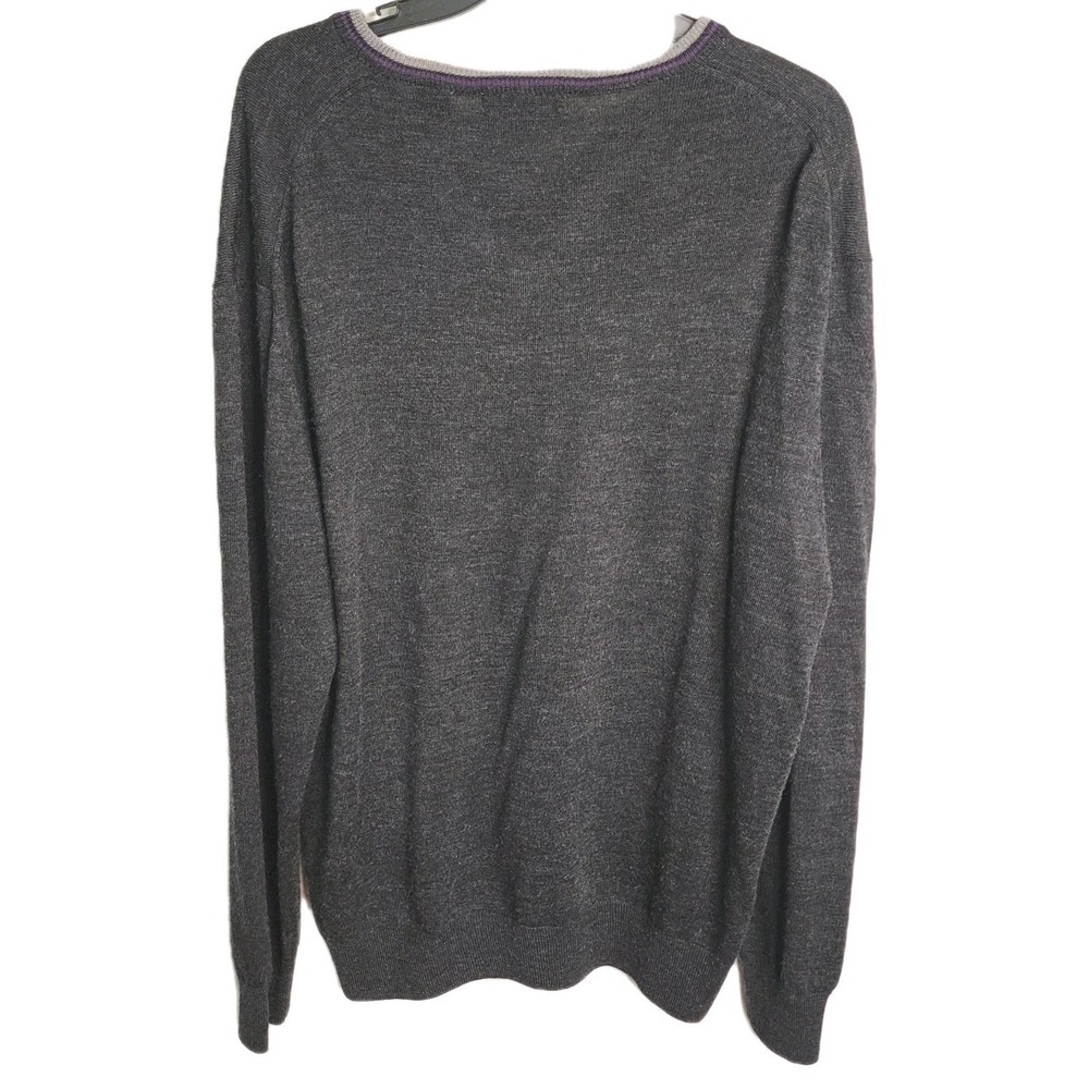 Alan Flusser Sweater Mens Large Gray Purple V Neck Merino Wool Blend Lightweight - Picture 2 of 13
